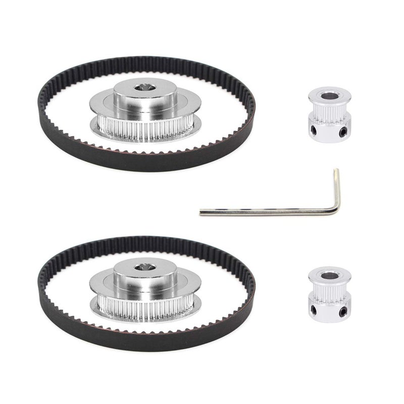 Befenybay 2Kit 2GT Synchronous Wheel 20&60 Teeth 6.35mm Bore Aluminum Timing Pulley with 2pcs Length 200mm Width 6mm Belt (20-60T-6.35B-6) - Image 1